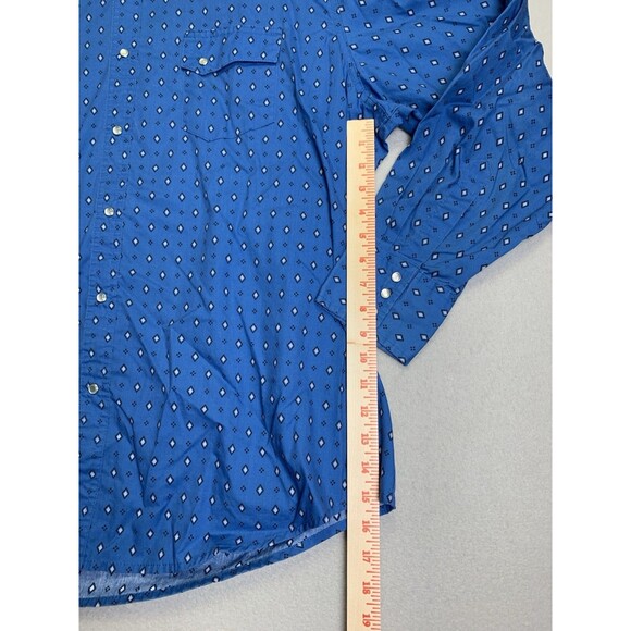Wrangler Shirt Men 2XL Blue Diamond Geometric Pearl Snap Wrancher Cowboy Ranch - Picture 5 of 6